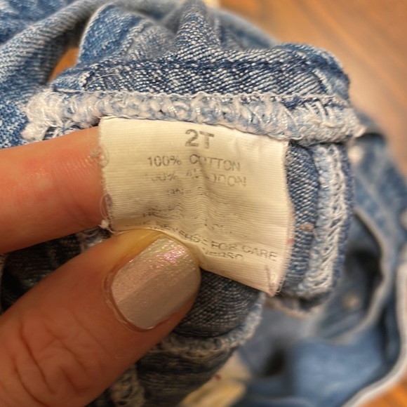 Girls 2t jean overalls with yellow and white flowered bottoms so cute! - Picture 3 of 3